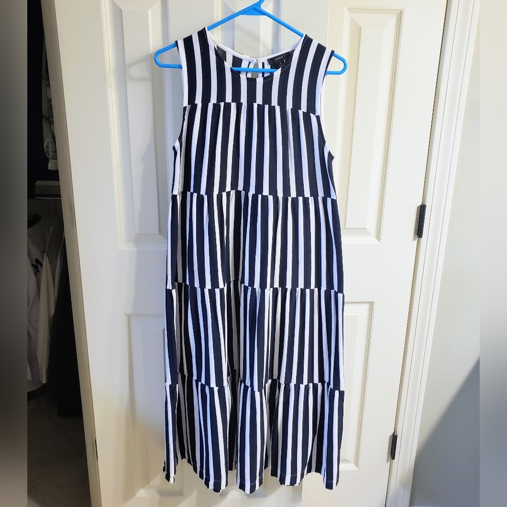 J. Crew Navy And White Striped Tiered Midi Dress - Picture 3 of 10